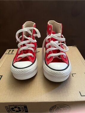 Kids Red High-Top Canvas Sneakers with White Laces